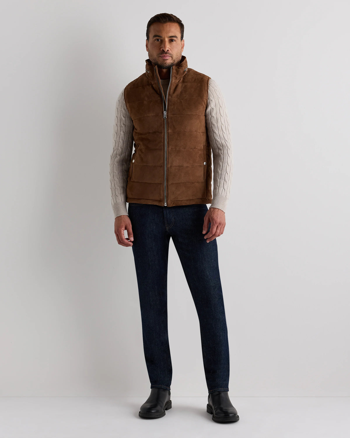 100% Suede Puffer Vest - S / Charcoal Black