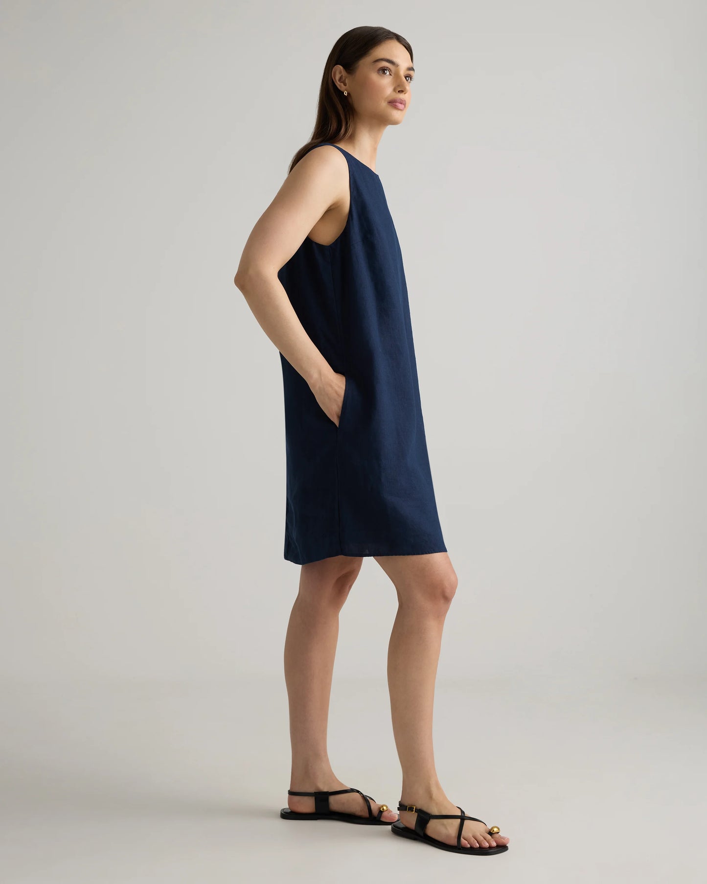 100% European Linen Tank Mini Dress - XS / Martini Olive