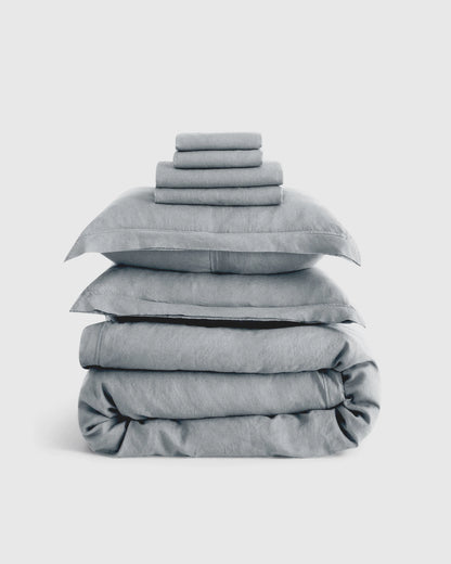 European Linen Double Flange Deluxe Bedding Bundle - Twin / White