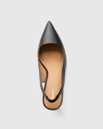 Italian Leather Slingback 75mm Heel - 5 / Black