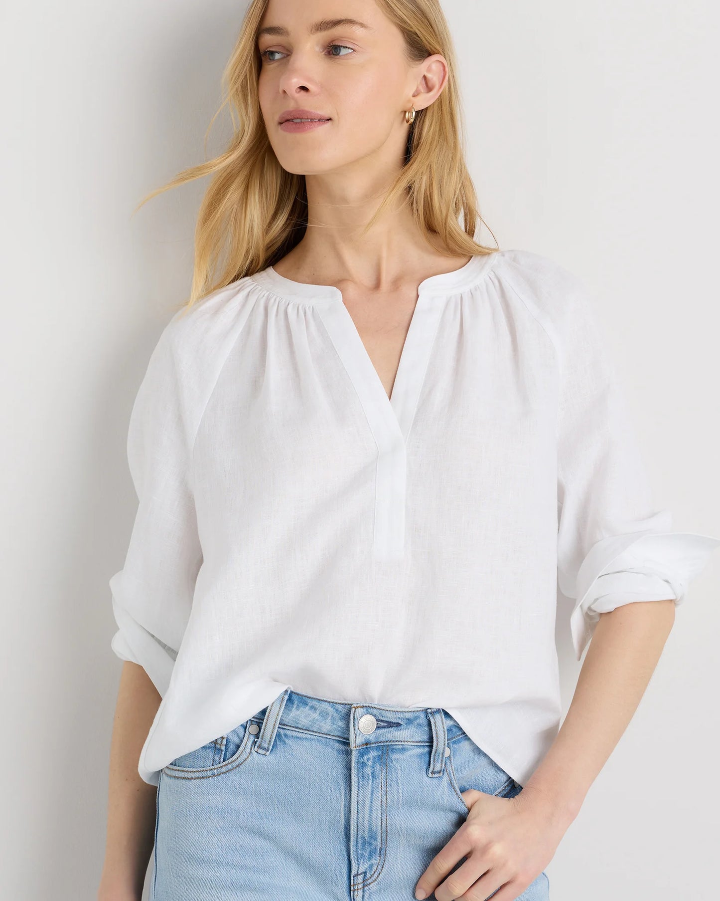 100% European Linen Peasant Top - XS / White