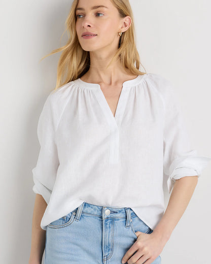 100% European Linen Peasant Top - XS / White