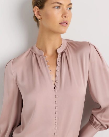 Washable Stretch Silk Peasant Blouse - XS / Ivory