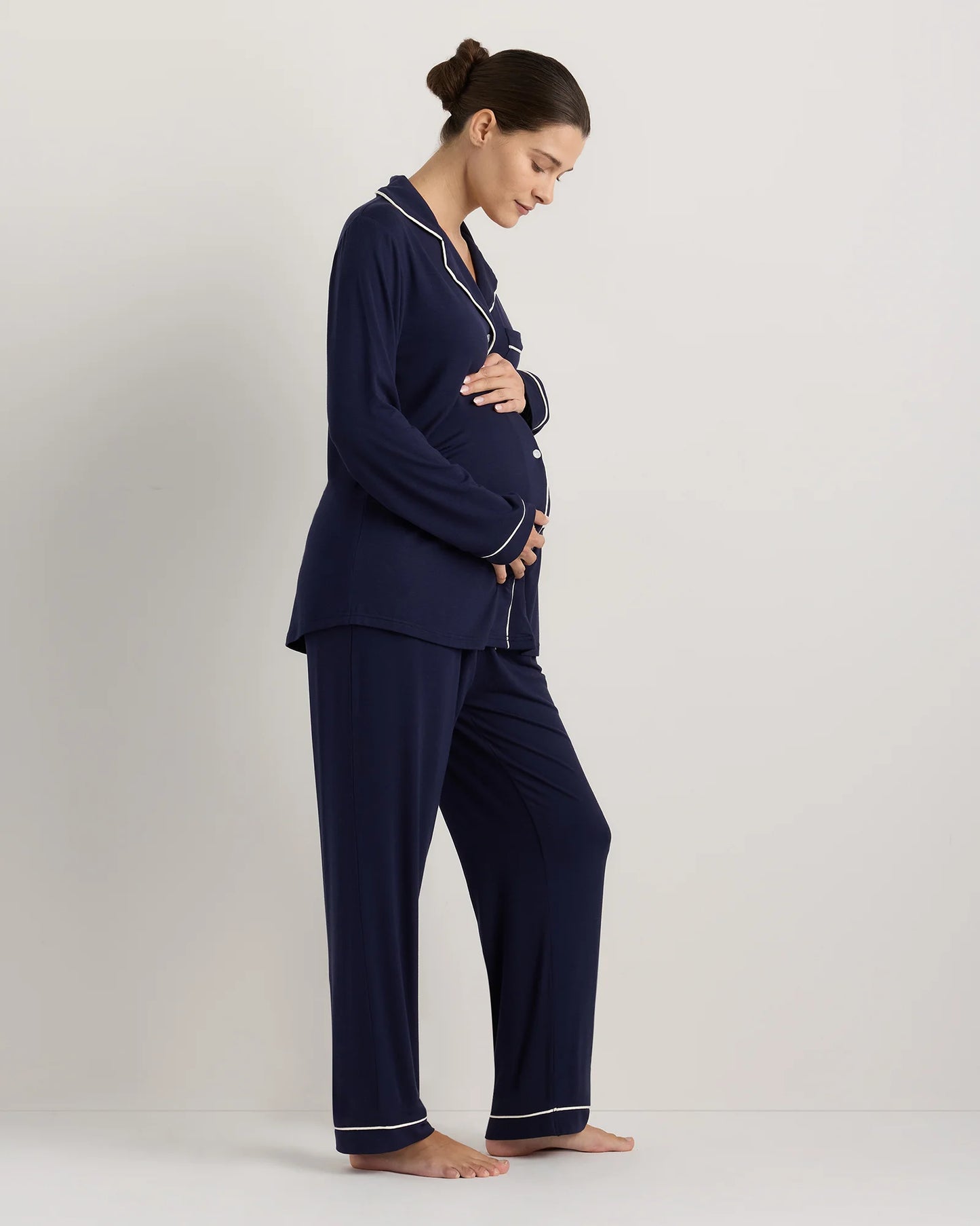 Bamboo Jersey Maternity Long Sleeve Pajama Set - XS / Nocturnal Green
