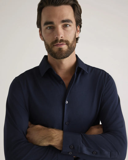 Commuter Stretch Pique Long Sleeve Button Down - XS / Dark Coal