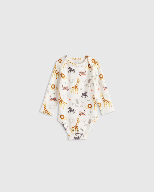 100% Organic Cotton Long Sleeve Bodysuit - 0-3M / Safari