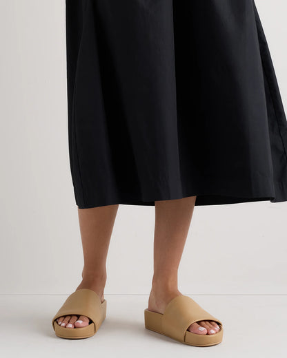 Italian Leather Platform Slide Sandal - 5 / Black