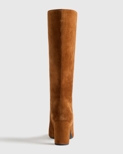 Italian Suede Block Heel Boots - 5 / Espresso Brown