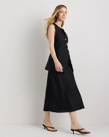 100% European Linen Midi Slip Skirt - XS / Bayberry Olive