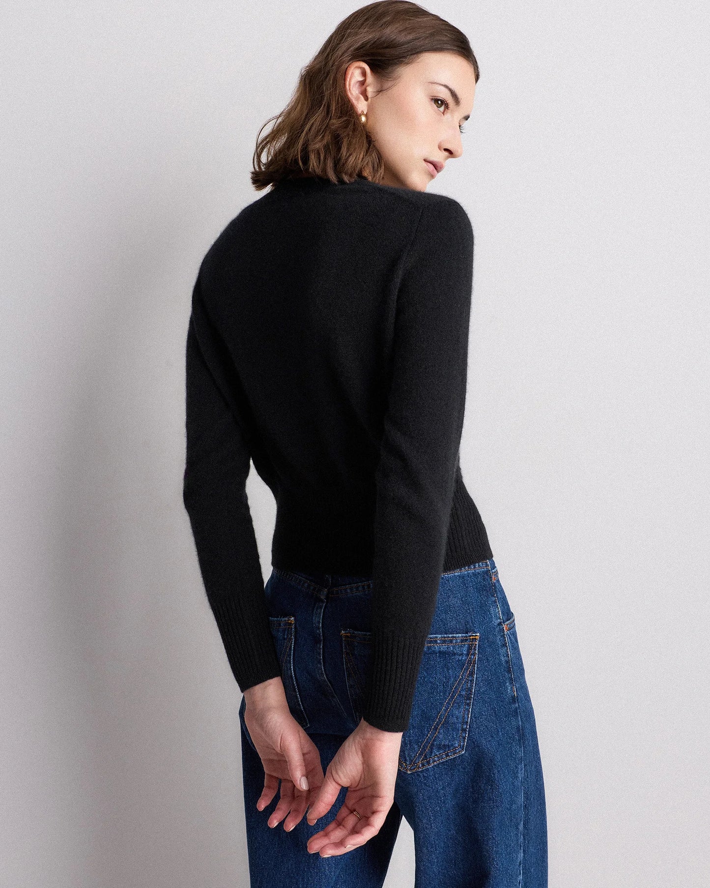 Mongolian Cashmere Shrunken Crewneck Sweater - XS / Ivory