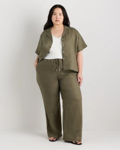 100% European Linen Wide Leg Pants - 1X / Bayberry Olive