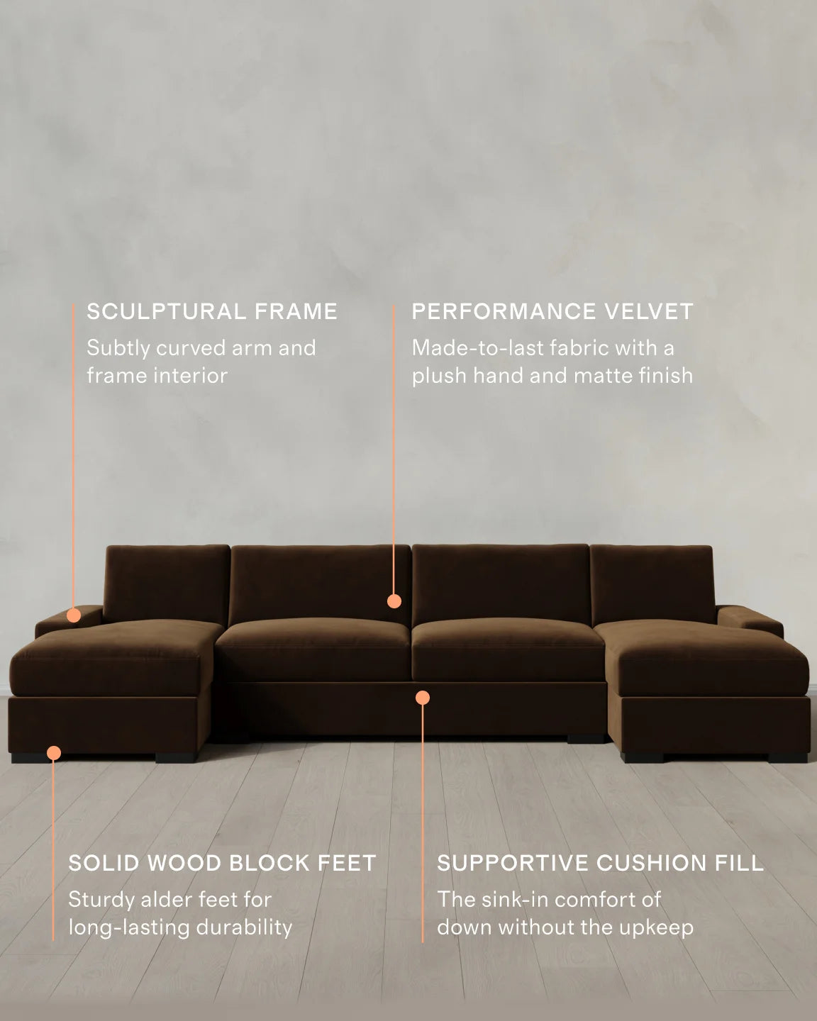Stillman U Sectional in Performance Velvet - One Size / Java
