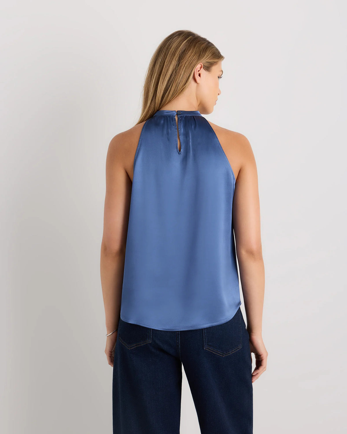 100% Washable Silk Halter Top - XS / Moonstone Blue