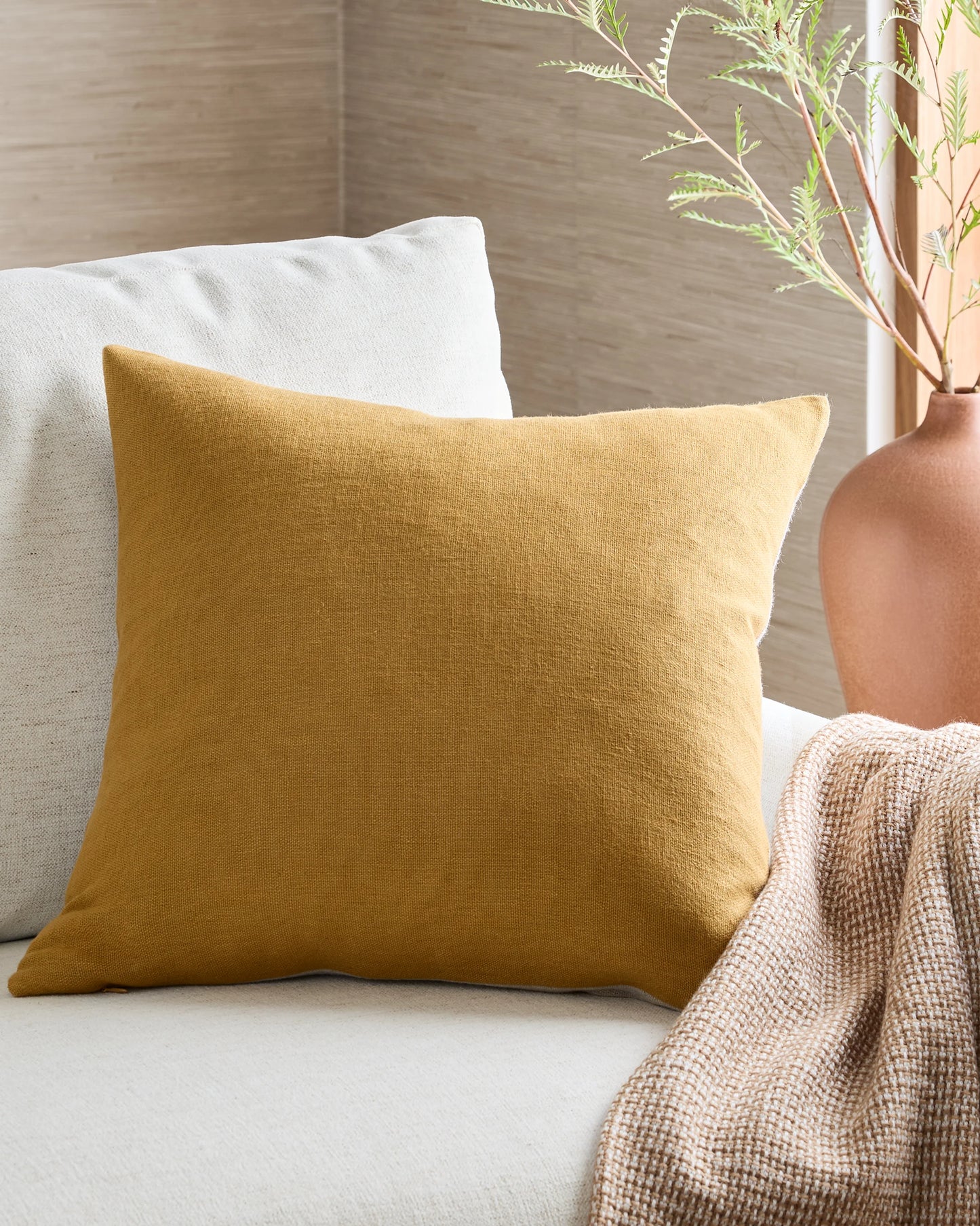 Reversible Linen Bamboo Pillow Cover - 20x20 / Brown/Natural