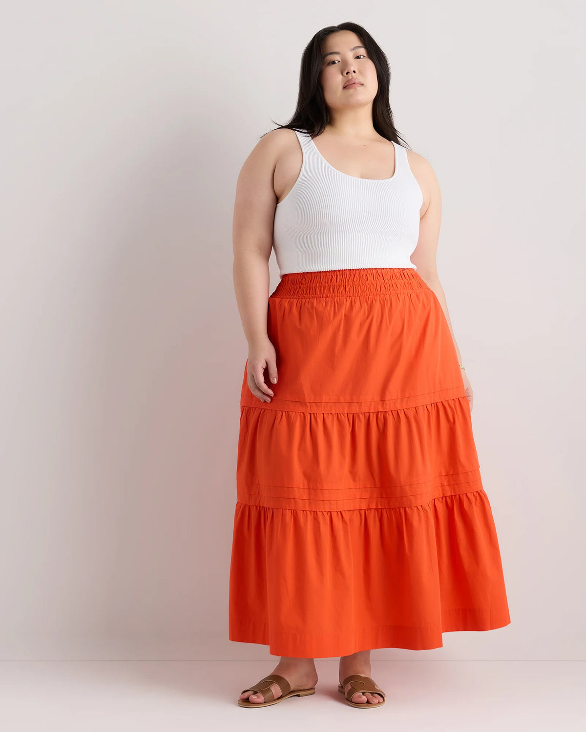 100% Organic Cotton Poplin Tiered Maxi Skirt - 1X / Black