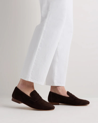 Italian Suede Penny Loafer - 5 / Almond