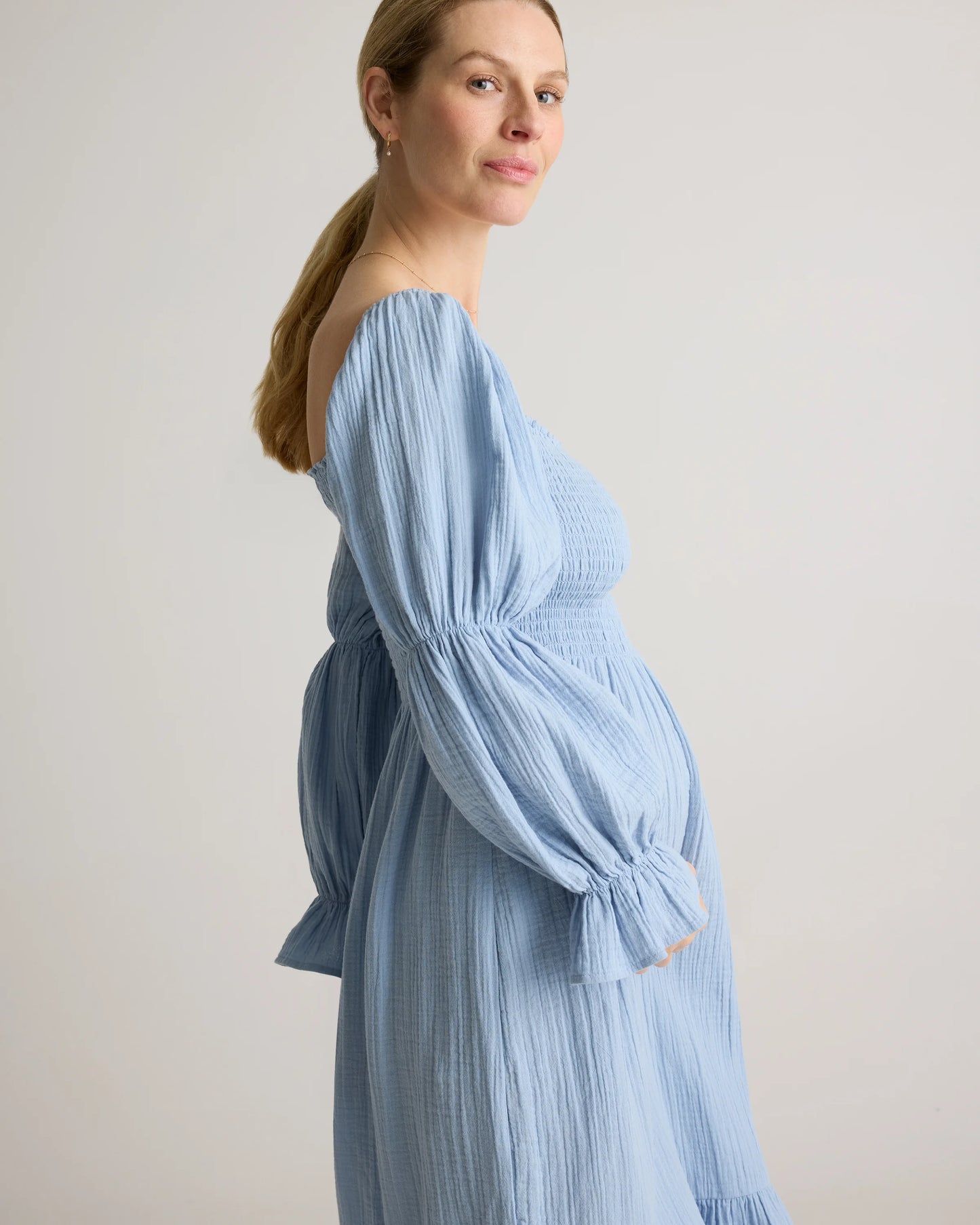 100% Organic Cotton Gauze Maternity Smocked Midi Dress - XS / Wild Cherry