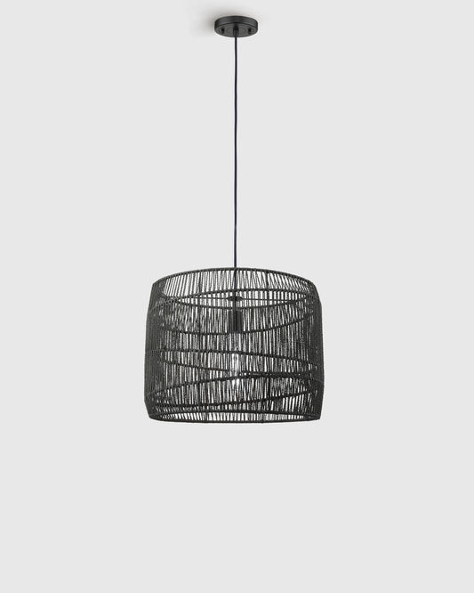 Woven Rope Drum Pendant Light - One Size / Black