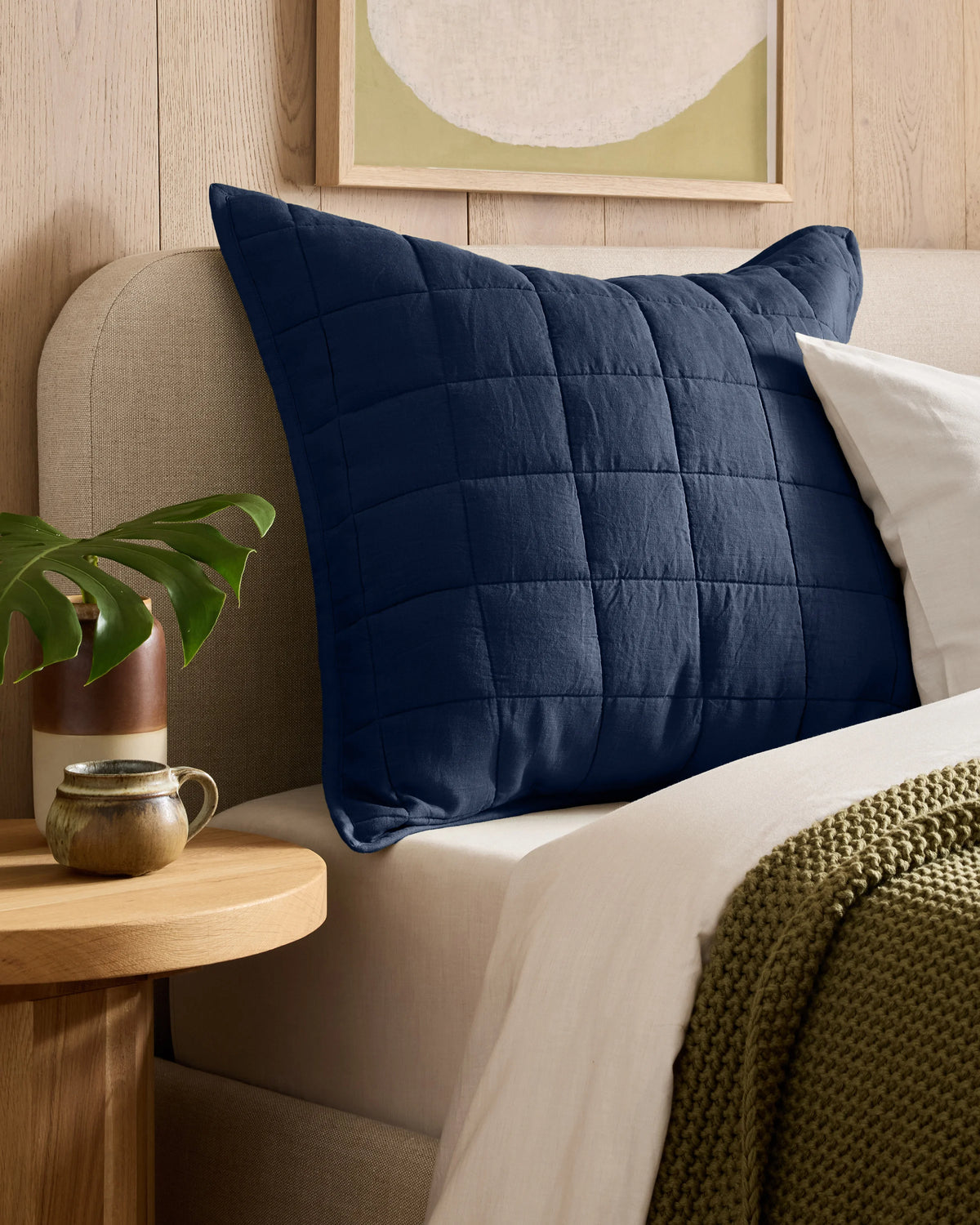 European Linen Box Quilted Euro Sham - Euro / Navy