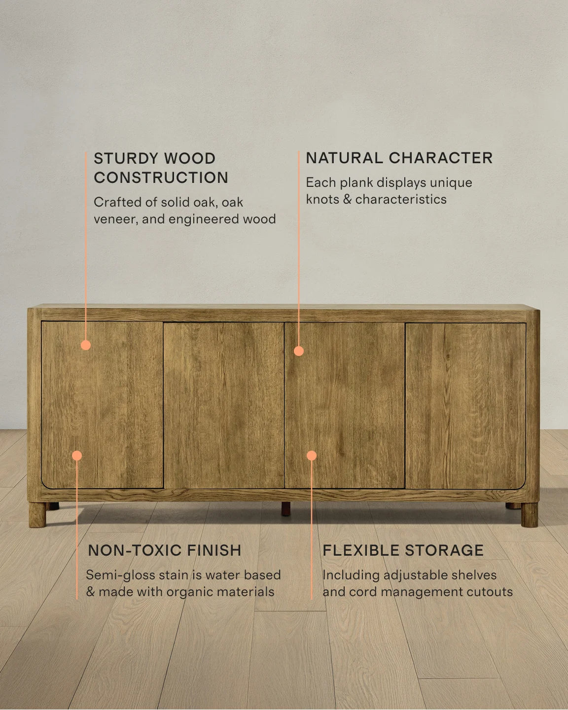 Rustic Oak Sideboard - One Size / Natural