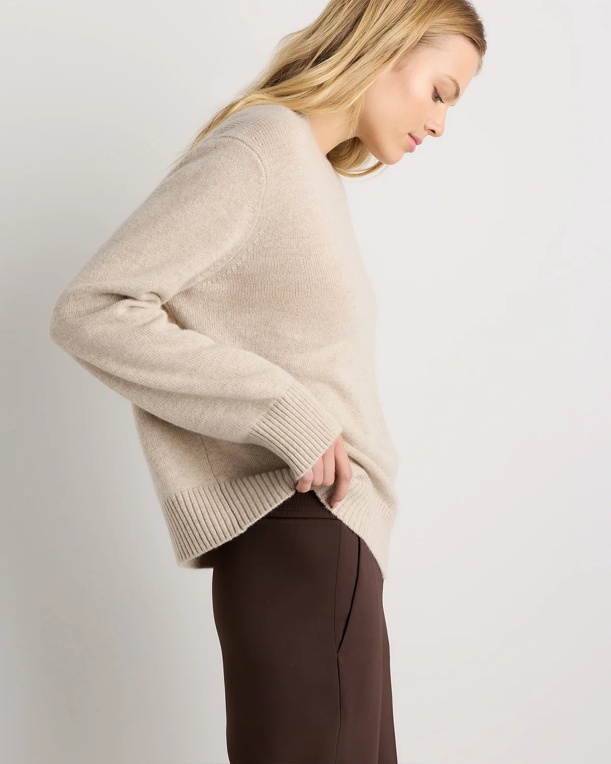 Mongolian Cashmere Oversized Crewneck Sweater - XS / Undyed Natural Heather