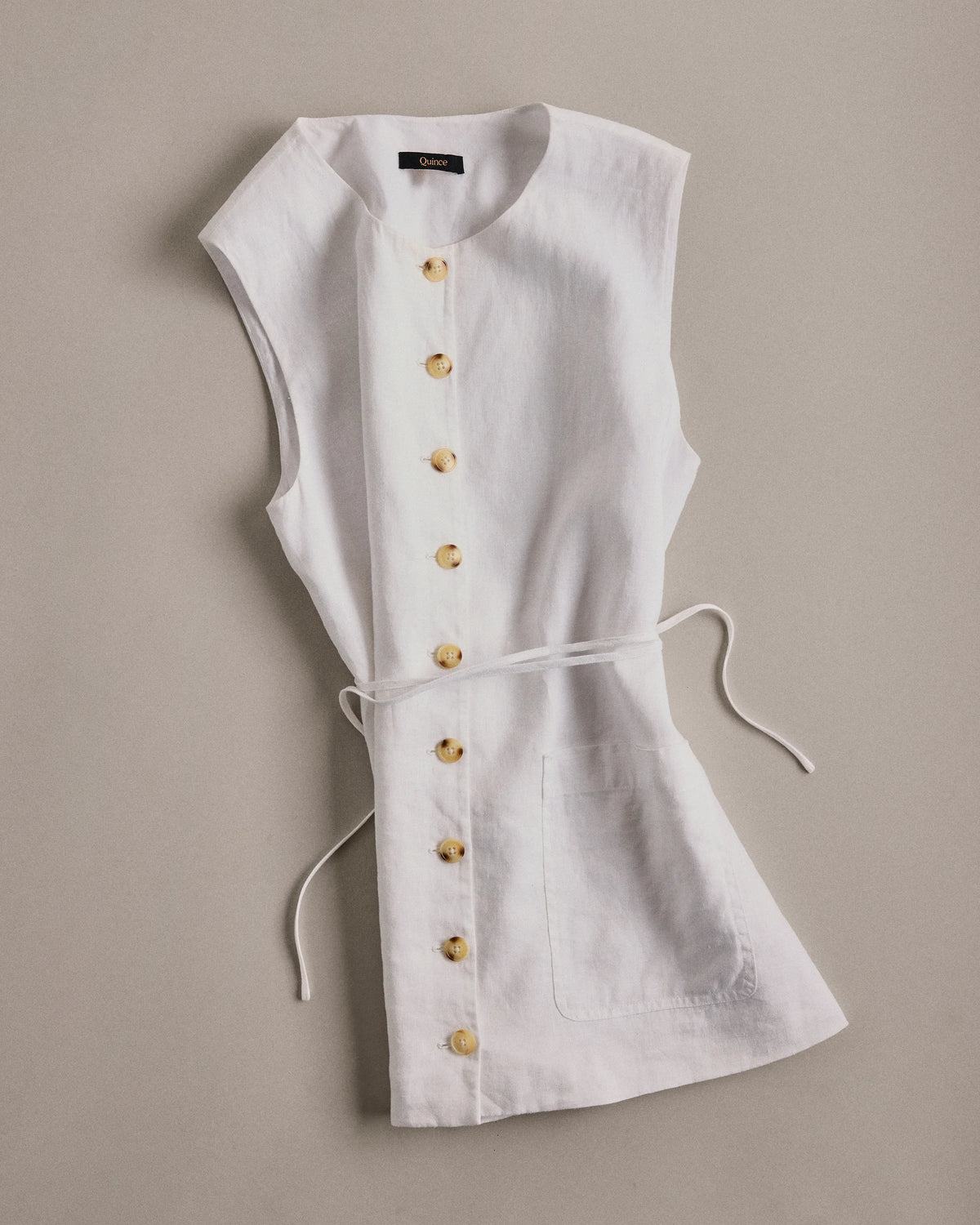 100% European Linen Longline Vest - XS / Taupe Brown Chambray