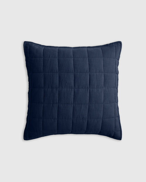 European Linen Box Quilted Euro Sham - Euro / Navy