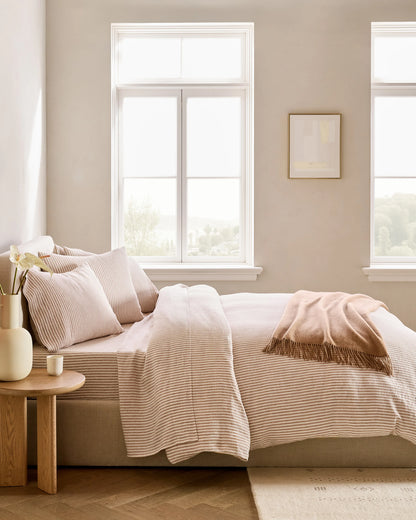European Linen Deluxe Bedding Bundle - Twin / Willowleaf/White Stripe