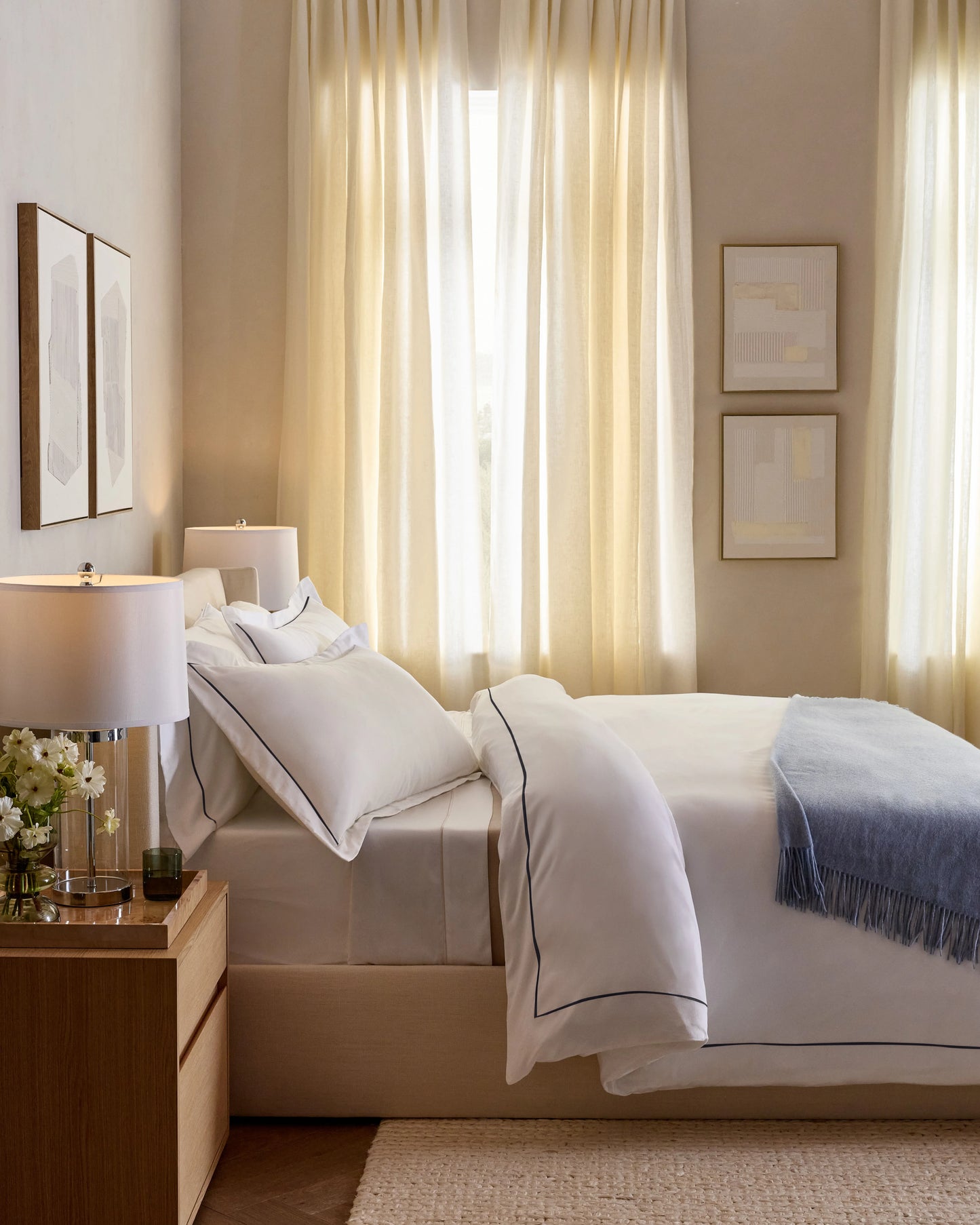 Signature Giza Cotton Sateen Embroidered Deluxe Bedding Bundle - Twin / White/Mineral