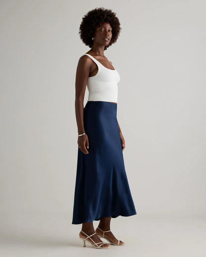 100% Washable Silk Maxi Skirt - XS / Champagne