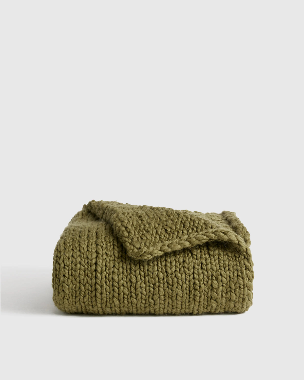 Chunky Hand Knit Wool Throw - 50x60 / Olive