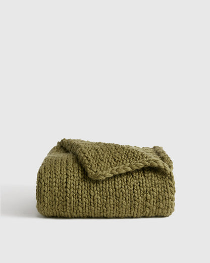 Chunky Hand Knit Wool Throw - 50x60 / Olive
