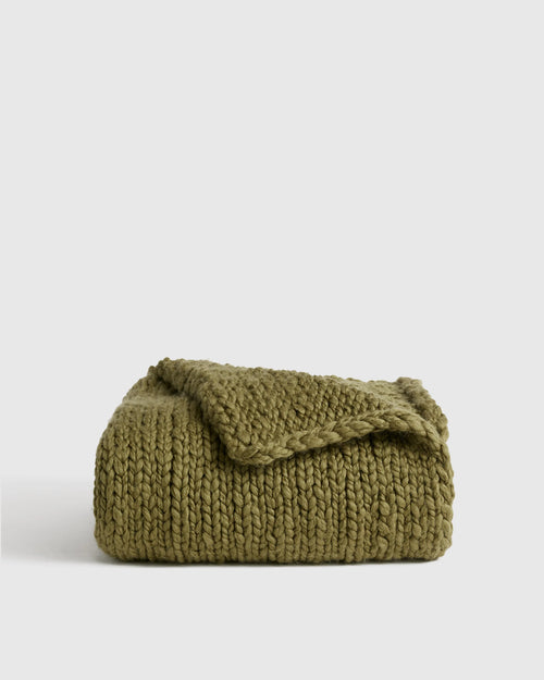 Chunky Hand Knit Wool Throw - 50x60 / Olive