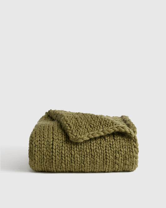 Chunky Hand Knit Wool Throw - 50x60 / Olive