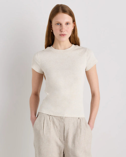 Organic Cotton Micro-Rib Crewneck Tee - XS / Heather Oatmeal