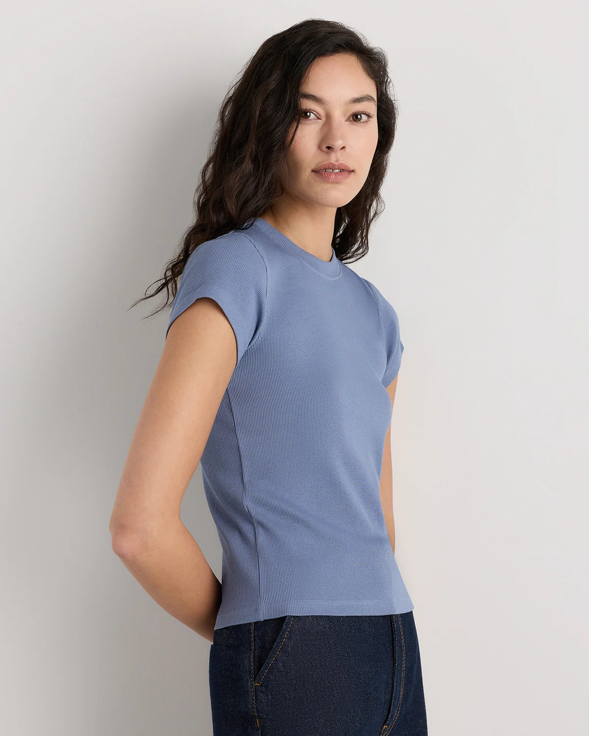 Organic Cotton Micro-Rib Crewneck Tee - XS / Heather Oatmeal