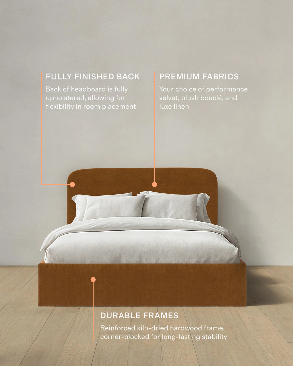 Curved Bed in Performance Velvet - Full / Walnut