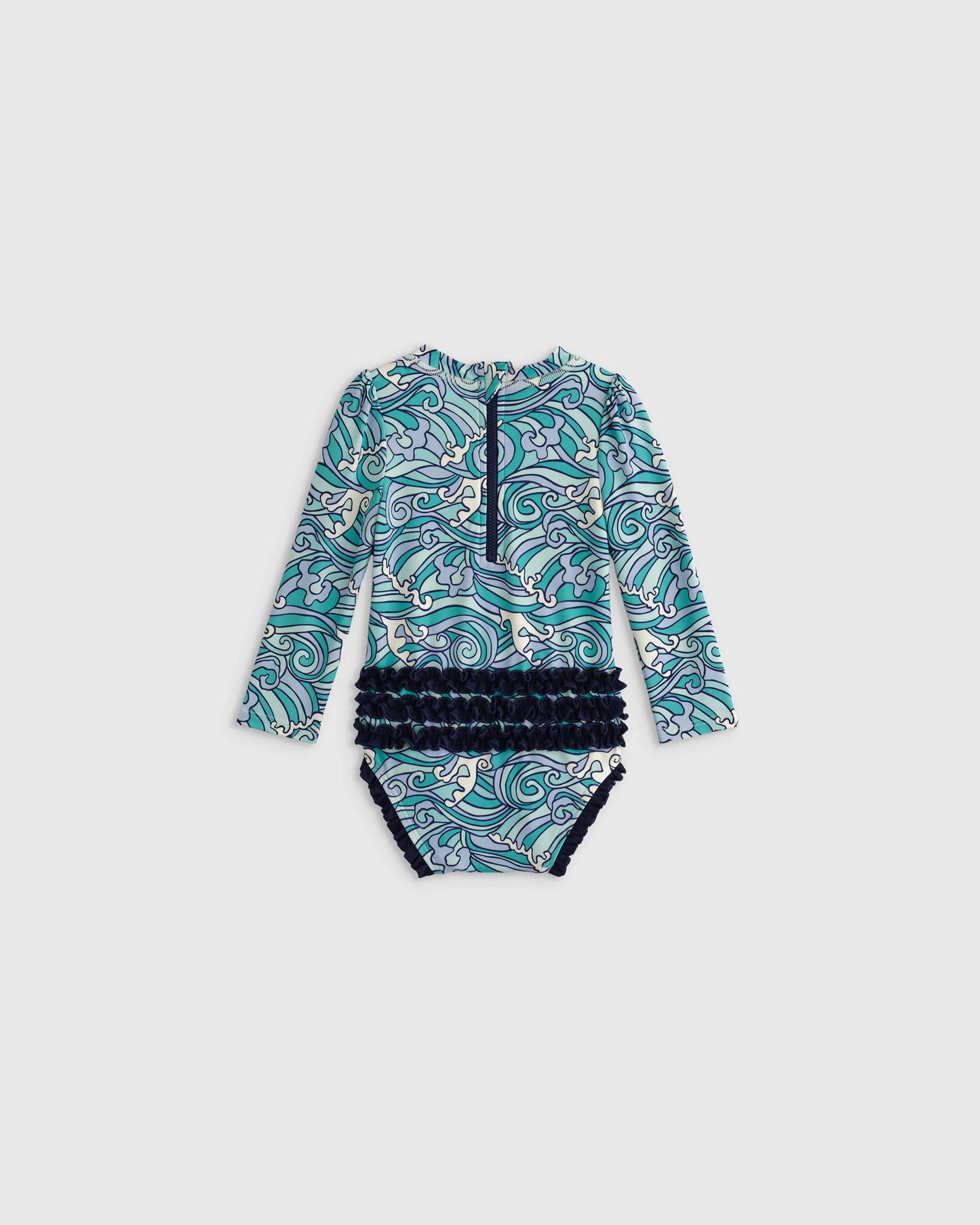 Sunsafe Ruffle One-Piece Rash Guard & Hat Set - 0-3M / Under the Sea/Waves