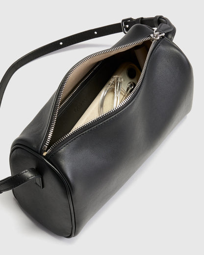 Italian Leather Mini Barrel Shoulder Bag - One Size / Dark Brown