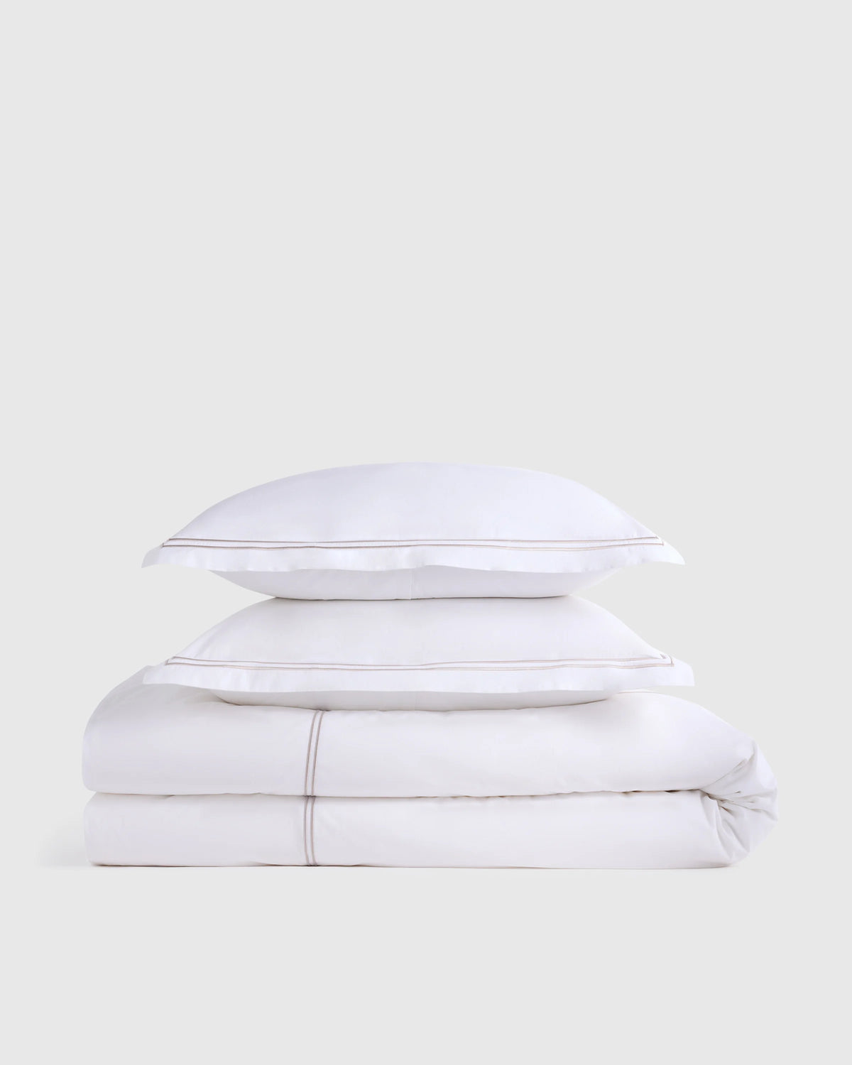 Organic Crisp Percale Embellished Duvet Cover Set - Twin / White/Navy