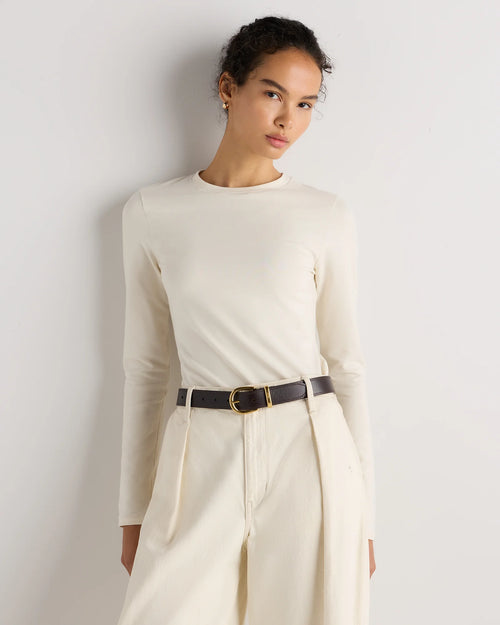 Stretch Cotton Jersey Fitted Long Sleeve T-Shirt - XS / Linen White
