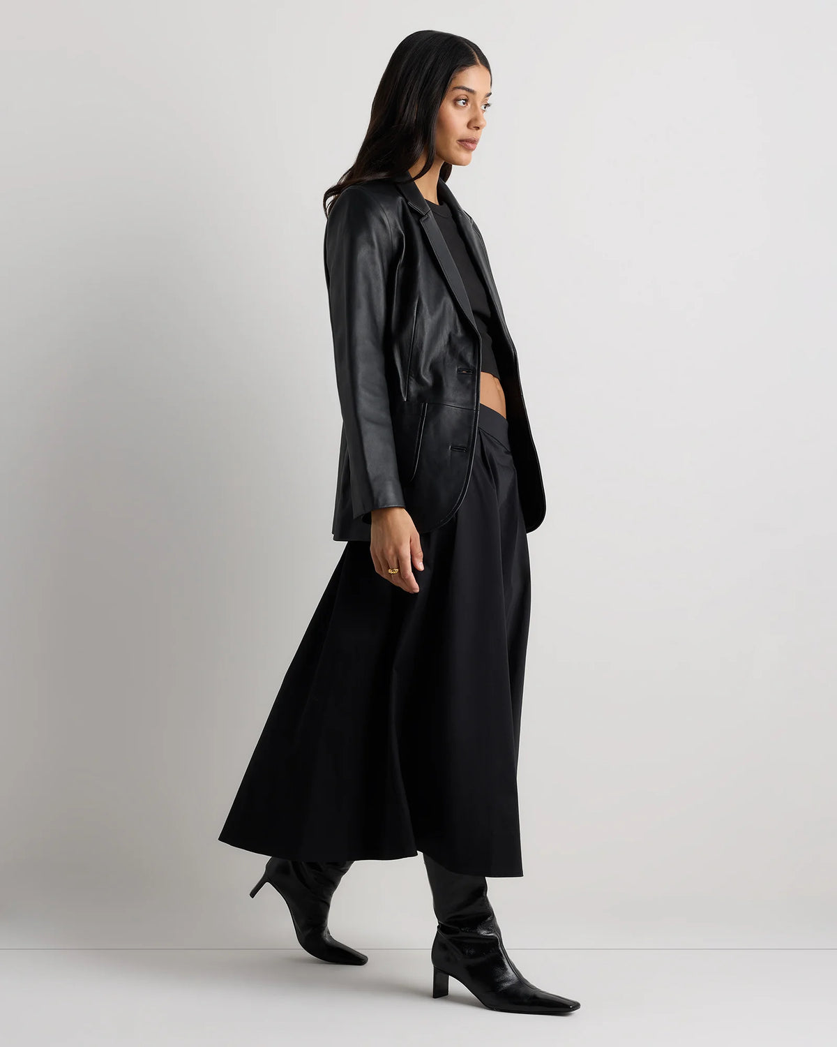 Organic Cotton Sateen A-line Midi Skirt - XS / True Black