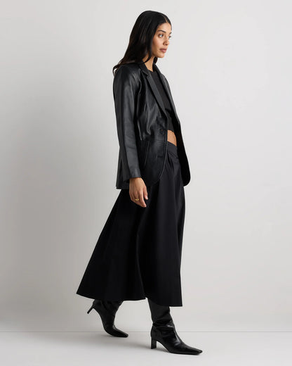 Organic Cotton Sateen A-line Midi Skirt - XS / True Black