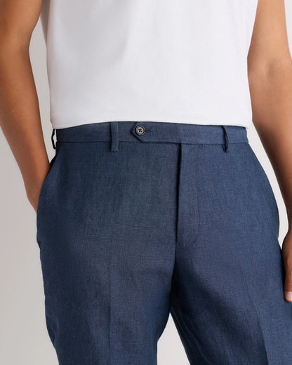 100% European Linen Tailored Dress Pants - 30X30 / Washed Navy