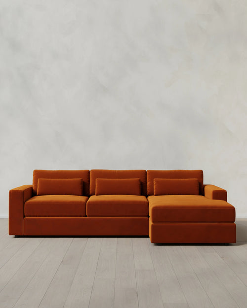 Ashford Deep Seat Chaise Sectional in Performance Velvet - 119" Right Arm / Rust