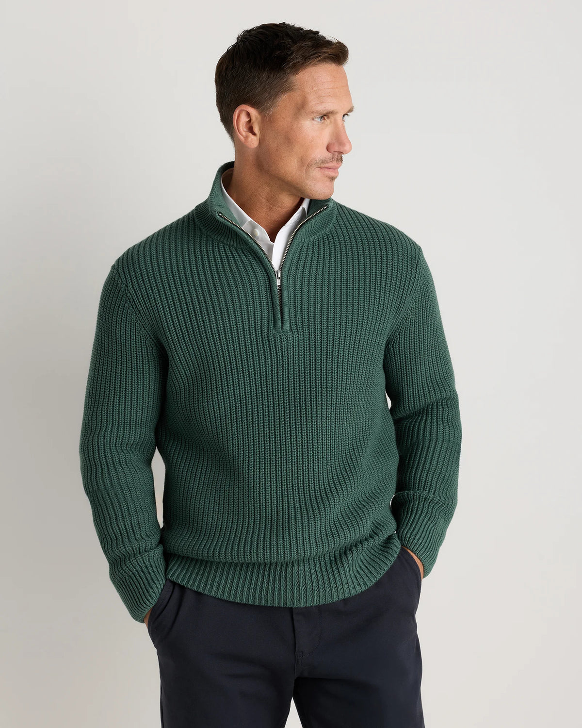 100% Organic Cotton Fisherman Quarter-Zip Sweater - S / Big Sur Green