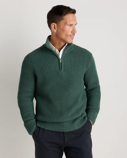 100% Organic Cotton Fisherman Quarter-Zip Sweater - S / Big Sur Green