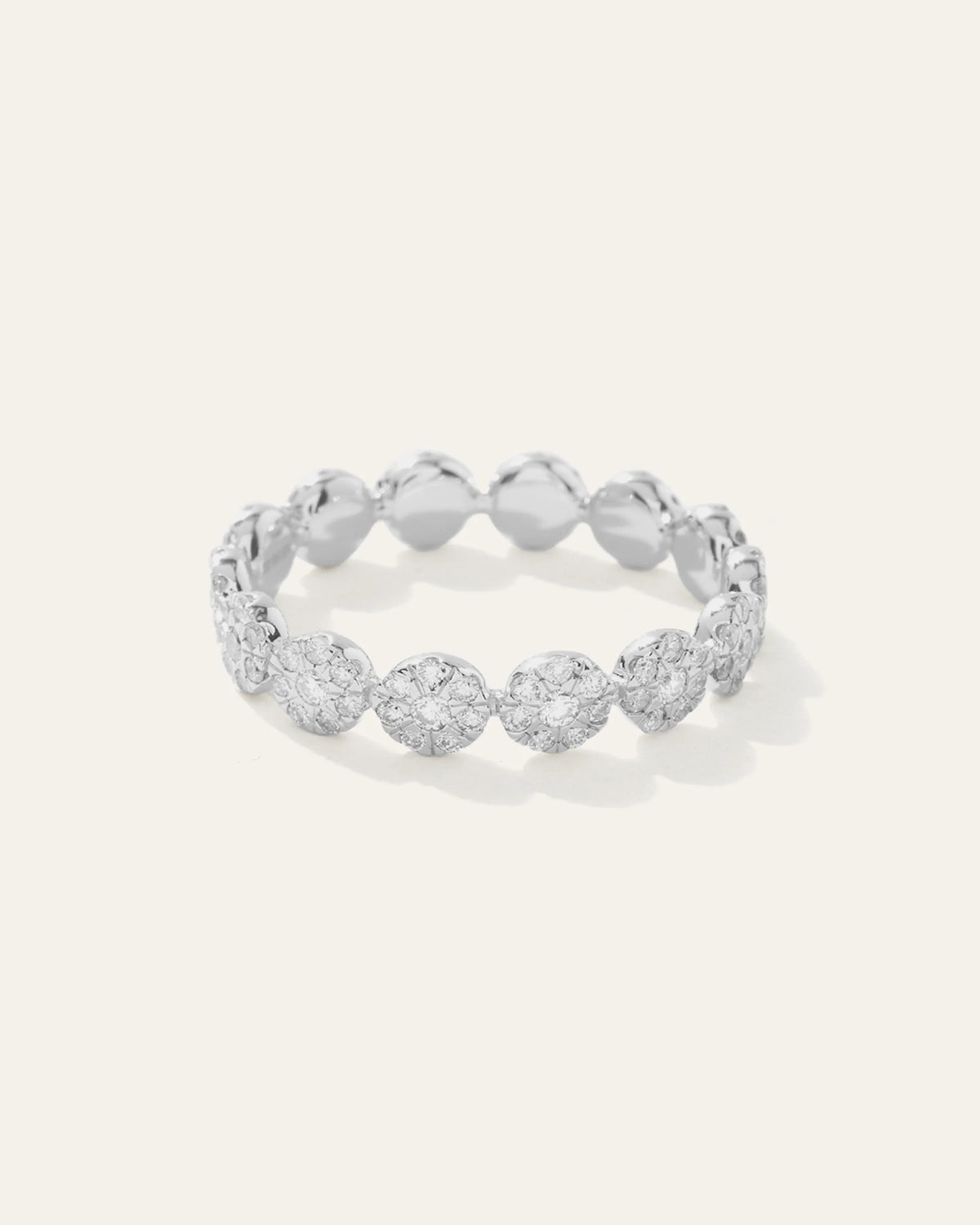 14K Gold Diamond Floral Eternity Band - 4 / White Gold