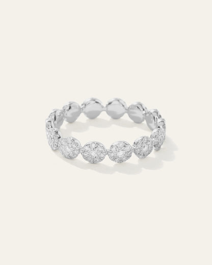 14K Gold Diamond Floral Eternity Band - 4 / White Gold