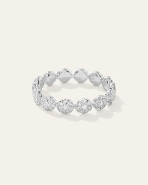 14K Gold Diamond Floral Eternity Band - 4 / White Gold